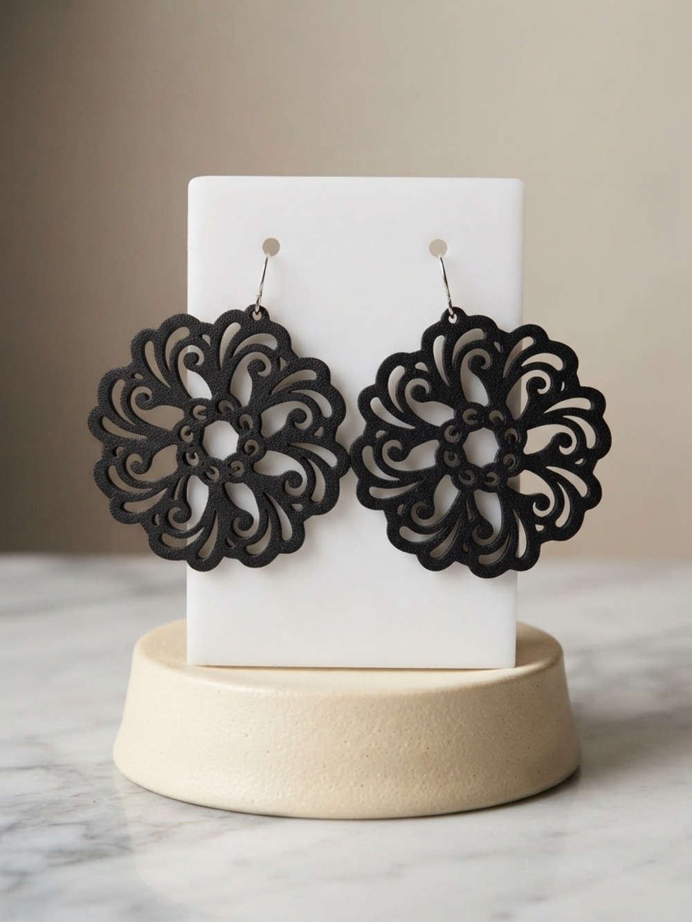 Black Floral Laser-Cut Dangle Earrings - Women Accessories